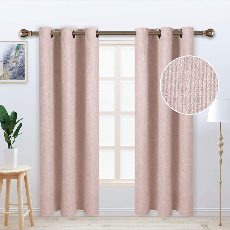 LORDTEX Linen Look Textured Blackout Curtains with Thermal Insulated Liner - Heavy Thick Grommet Window Drapes for Bedroom, 40 x 63 Inches, Blush, Set of 2 Panels - Image 3